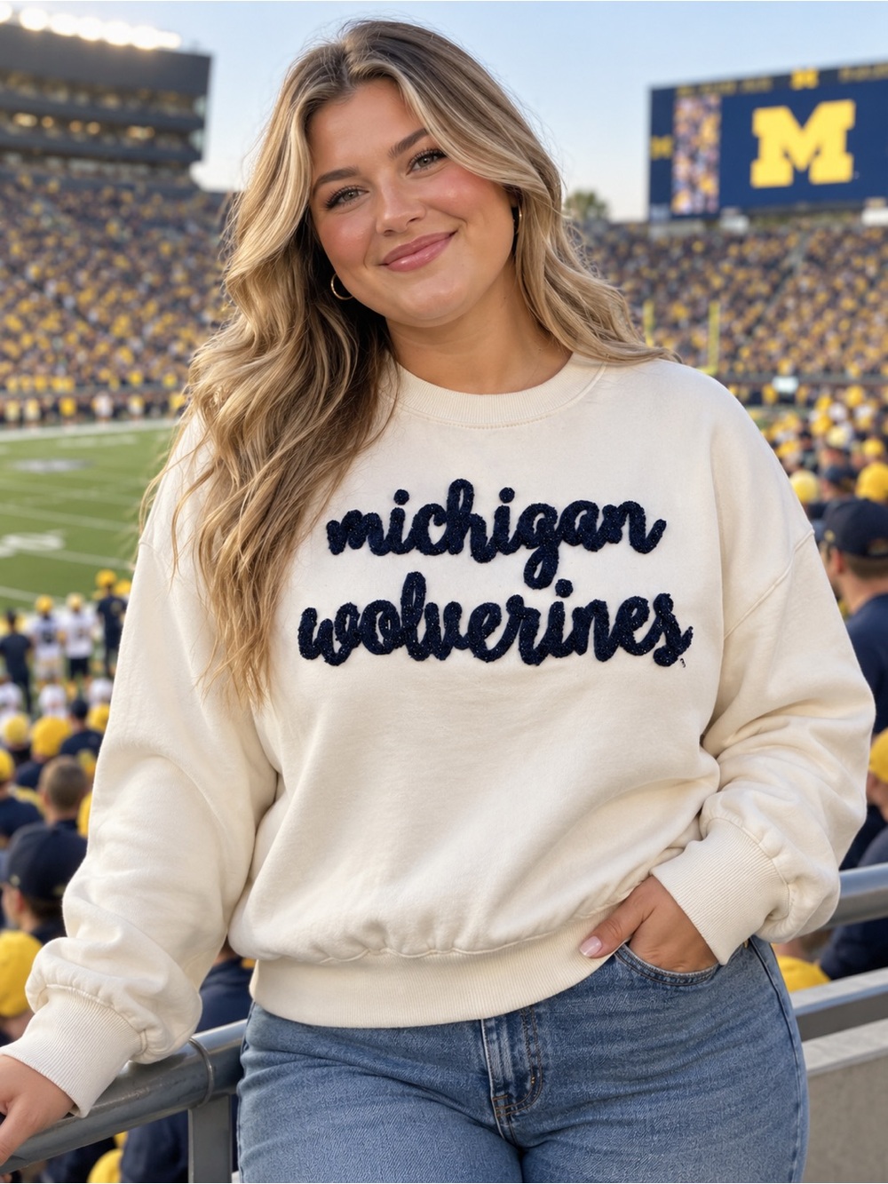 🆕 Pressbox Michigan Wolverines Chenille Sweatshirt Women’s Large NWT